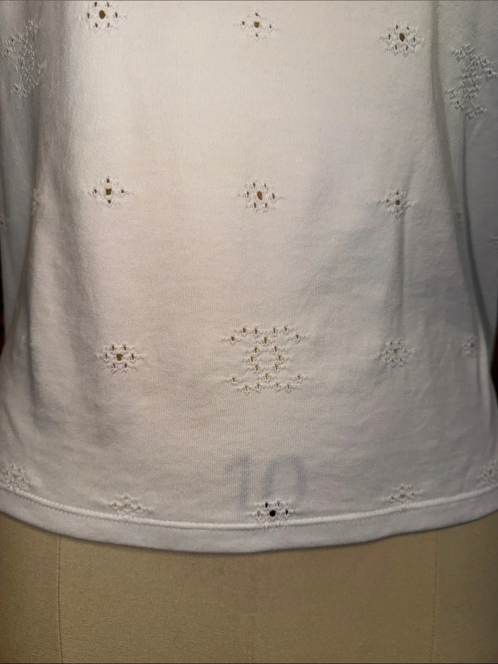 CHANEL White Cotton Eyelet Scoop Neck Tank